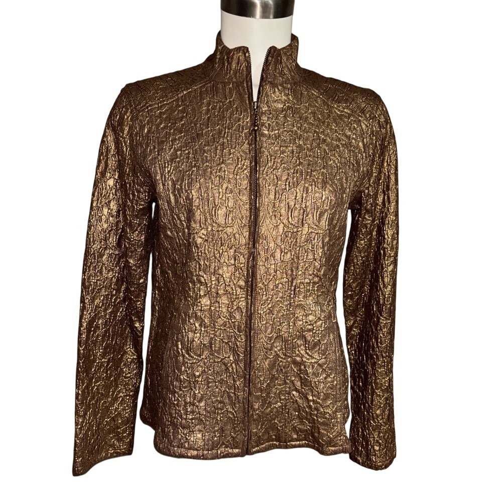 Chico's Women's Size 0 (XS 4) Lightweight Metallic Bronze Zip-Front Jacket